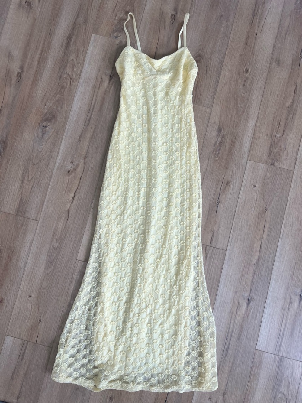 Jessica Simpson Pale Yellow Lace Maxi Slip Dress